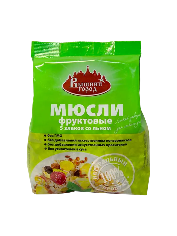 МЮСЛИ ВЫШНИЙ ГОРОД 350Г ФРУКТОВЫЕ/5 ЗЛАКОВ/ЛЕН