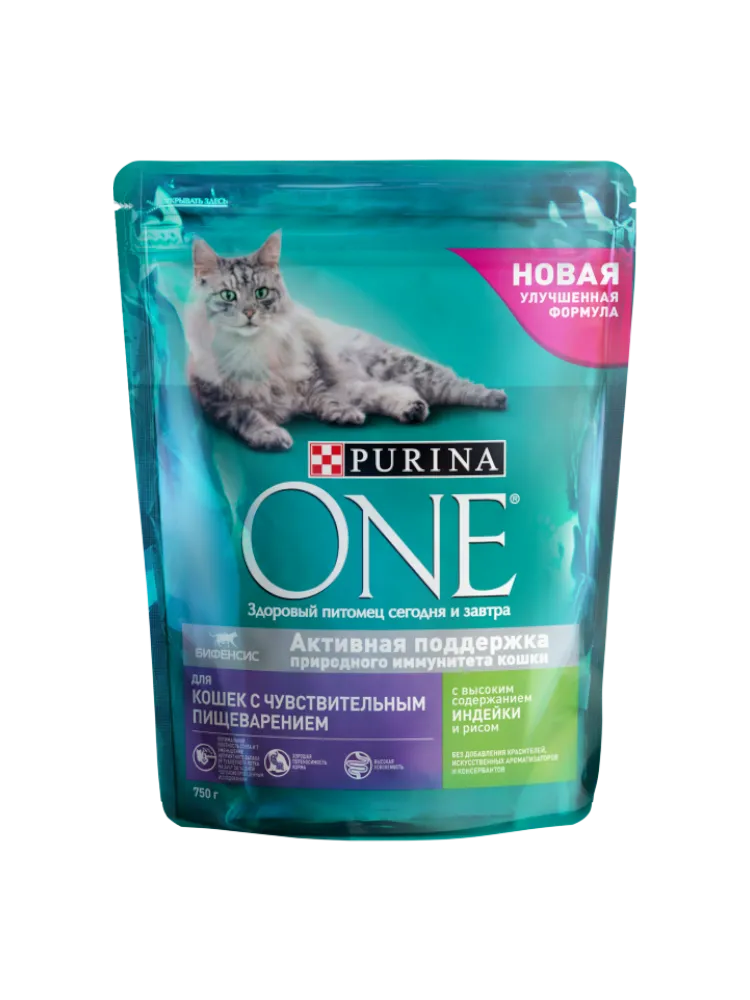 КОРМ Д/КОШЕК С ЧУВСТВ ПИЩЕВАР PURINA ONE 750Г ИНДЕЙКА РИС