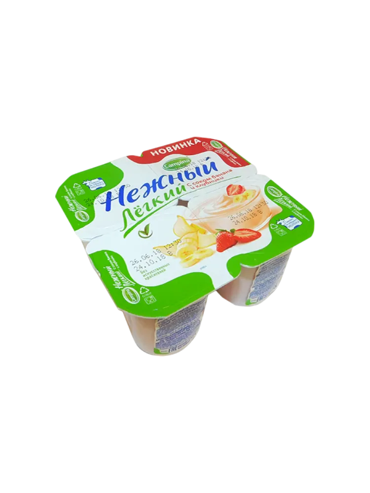 ЙОГУРТ CAMPINA НЕЖНЫЙ 95Г 0.1% ЛЕГКИЙ С СОКОМ БАНАНА/КЛУБНИКИ