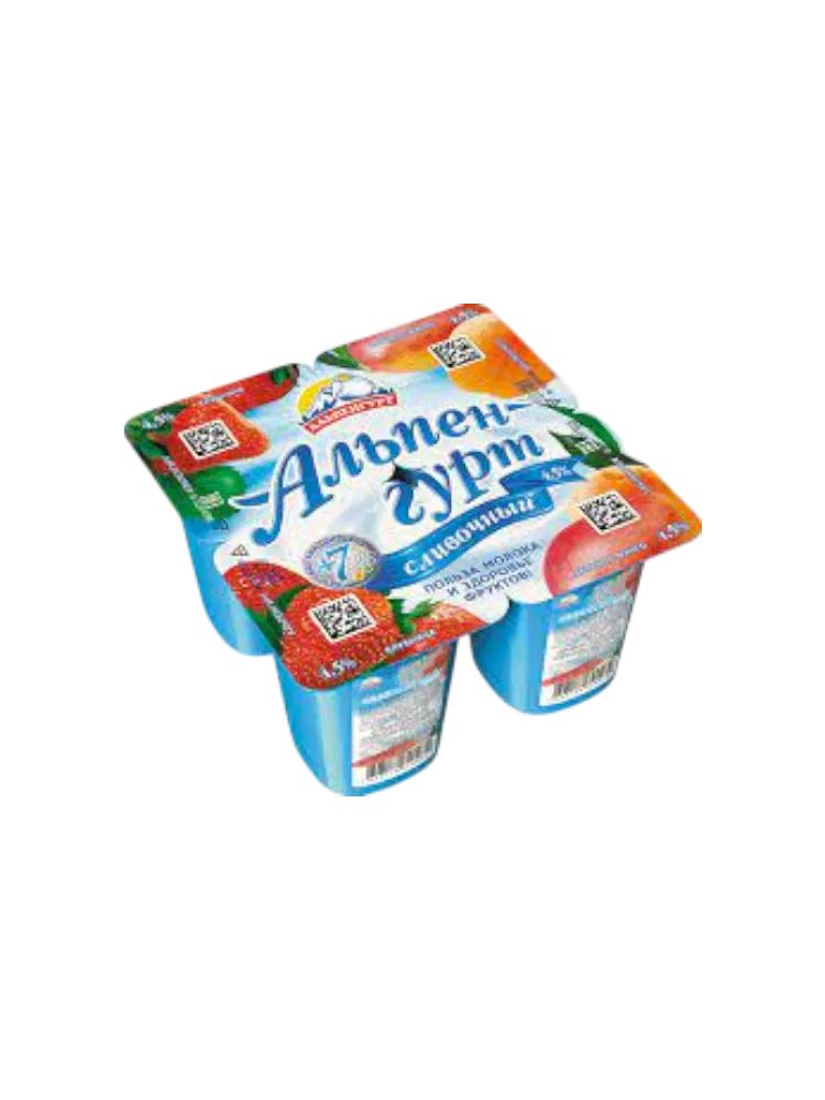 ЙОГУРТ АЛЬПЕНГУРТ 100Г 4.5% КЛУБНИКА/АБРИКОС/МАНГО
