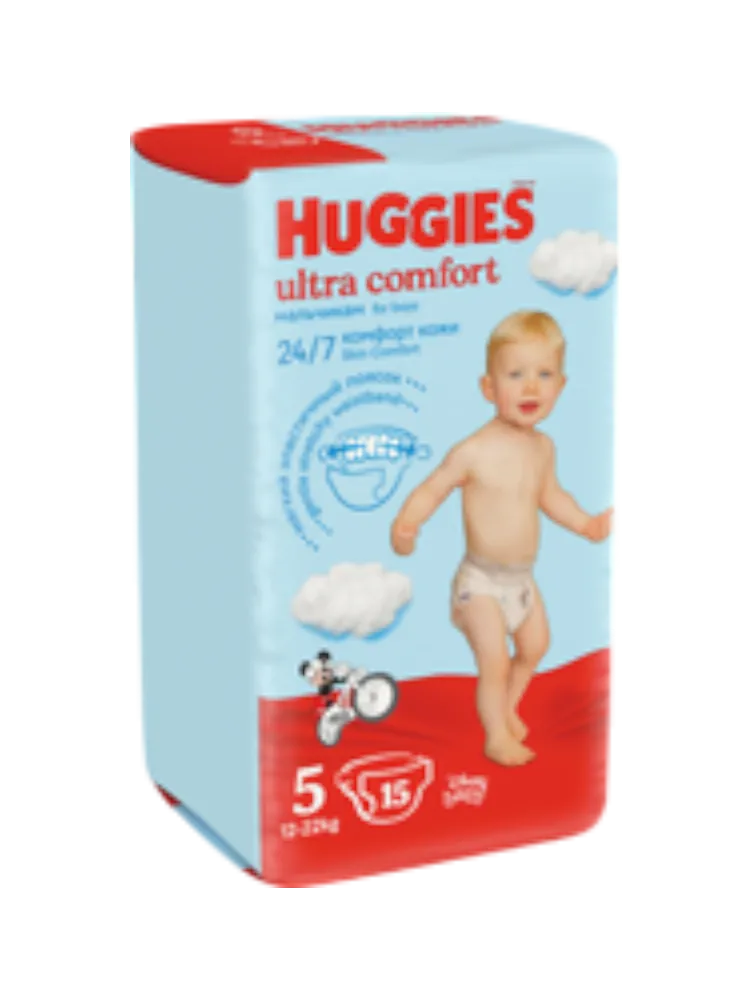 ПОДГУЗНИК HUGGIES UC CONV 5 12-22КГ 15ШТ BOY