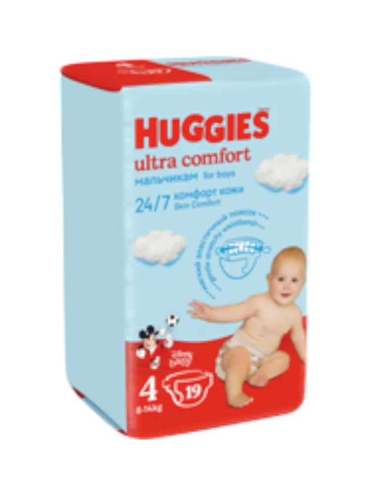 ПОДГУЗНИК HUGGIES UC CONV 4 8-14КГ 19ШТ BOY.
