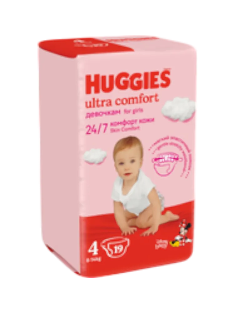ПОДГУЗНИК HUGGIES UC CONV 4 8-14КГ 19ШТ GIRL.