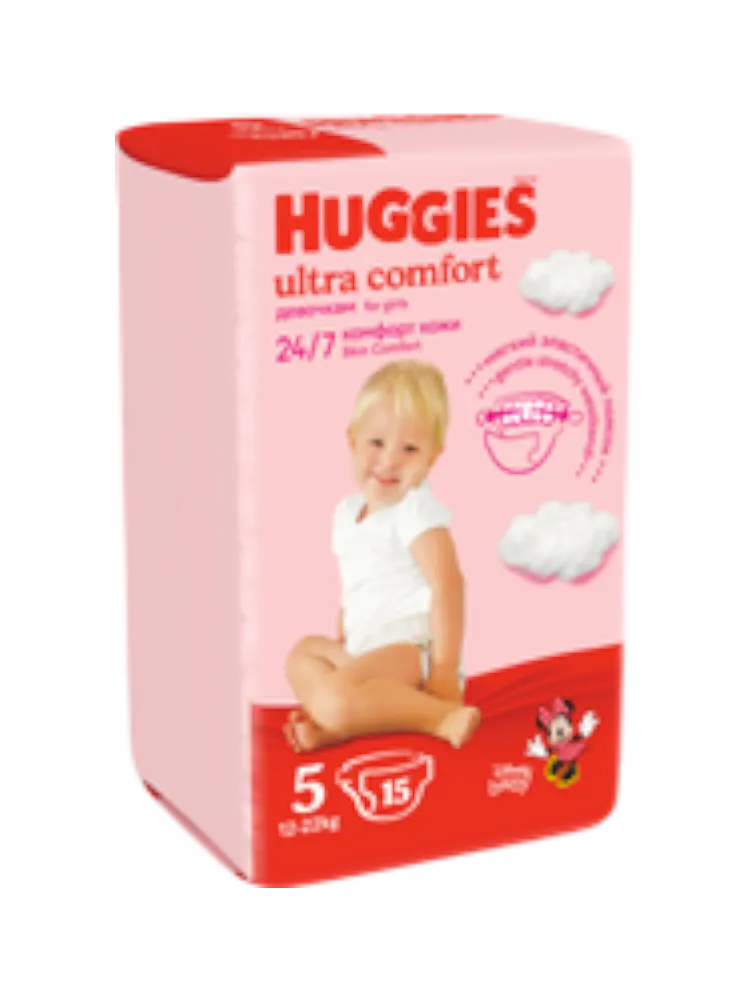 ПОДГУЗНИК HUGGIES UC CONV 5 12-22КГ 15ШТ GIRL.