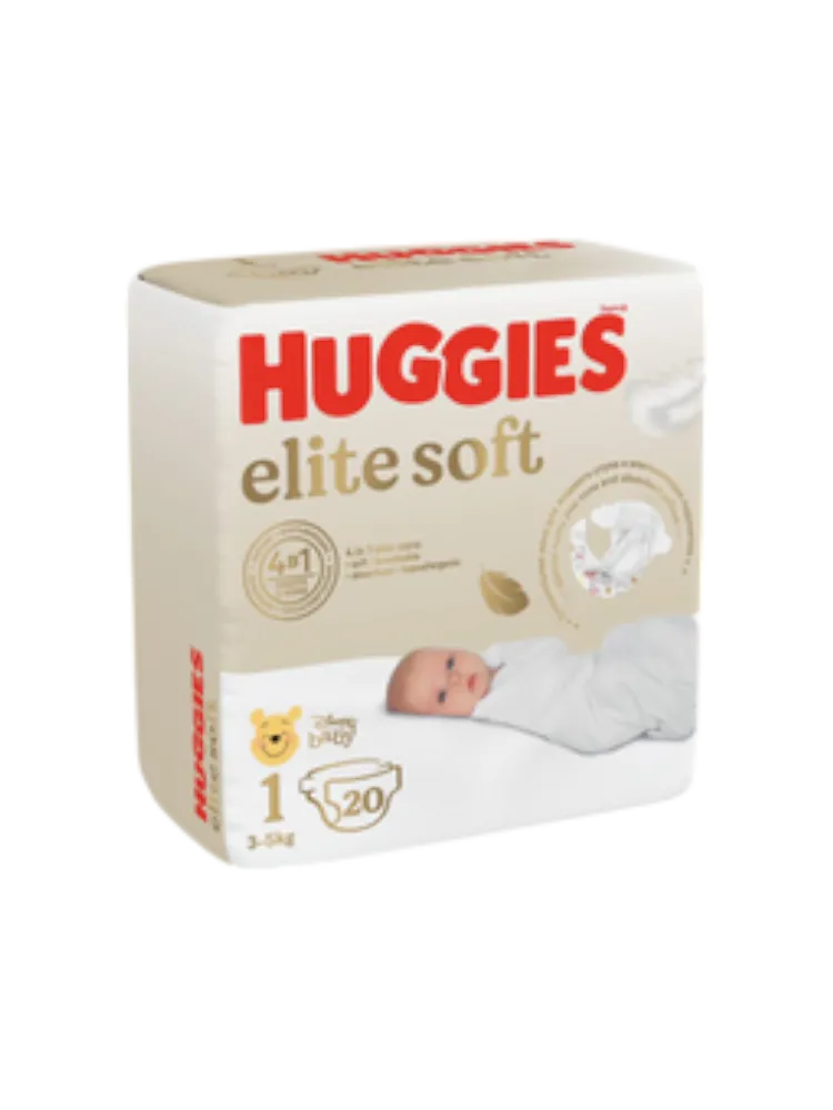 ПОДГУЗНИКИ HUGGIES ELITE SOFT 1 CONV 3-5КГ 25/20ШТ