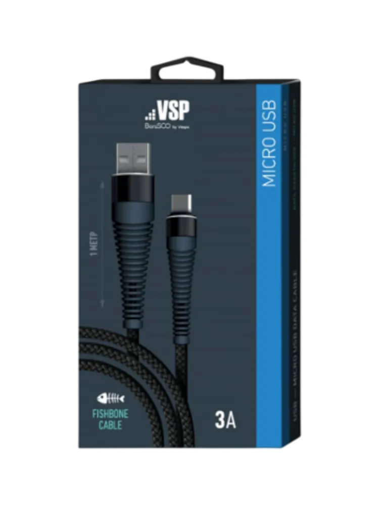 USB -кабель Borasco Fishbone USB - micro USB, 3А, 1м, черный