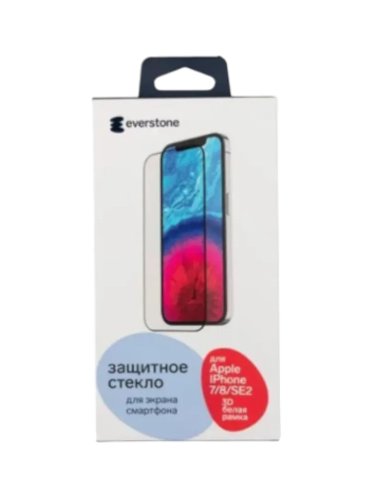 Простое стекло Everstone 3D для Apple Iphone 7/8/SE2 белая рамка