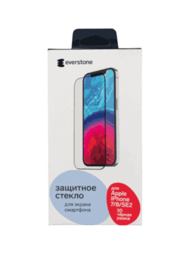Простое стекло Everstone 3D для Apple Iphone 7/8/SE2 черная рамка