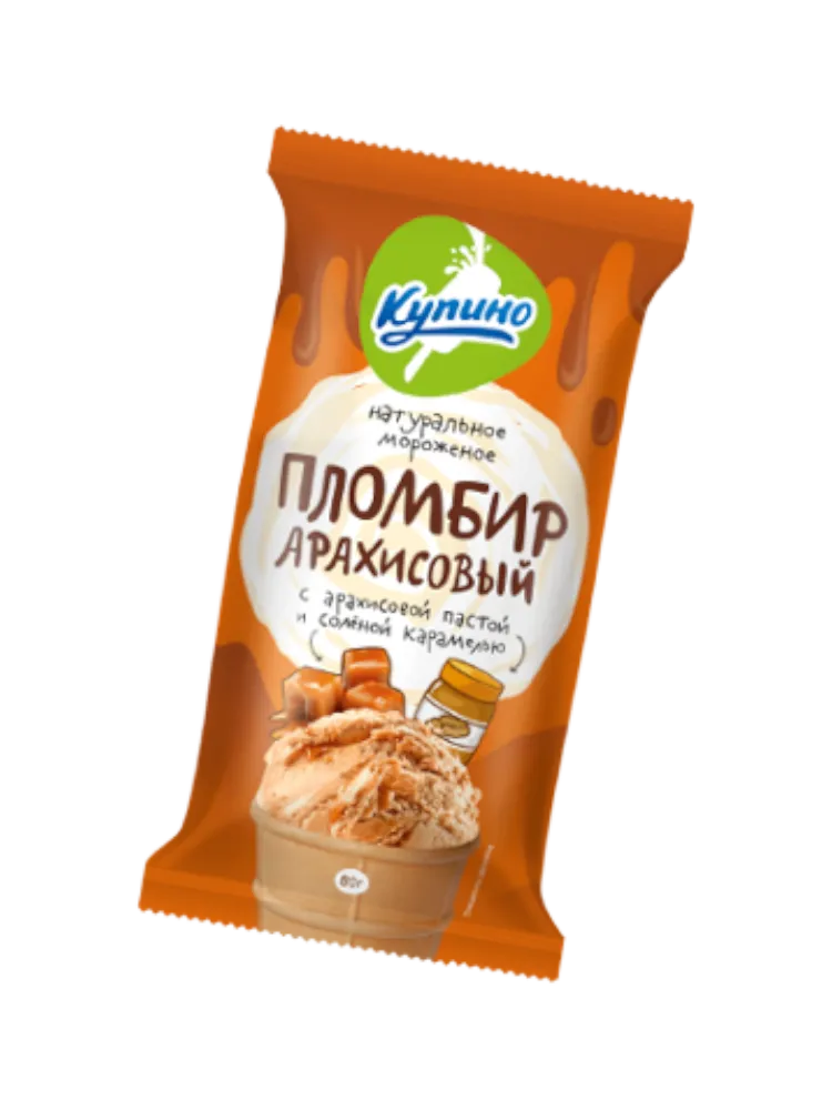МОРОЖ КУПИНО 80ГР ПЛОМБ АРАХИСОВЫЙ С СОЛ.КАРАМЕЛЬЮ СТАКАНЧИК 