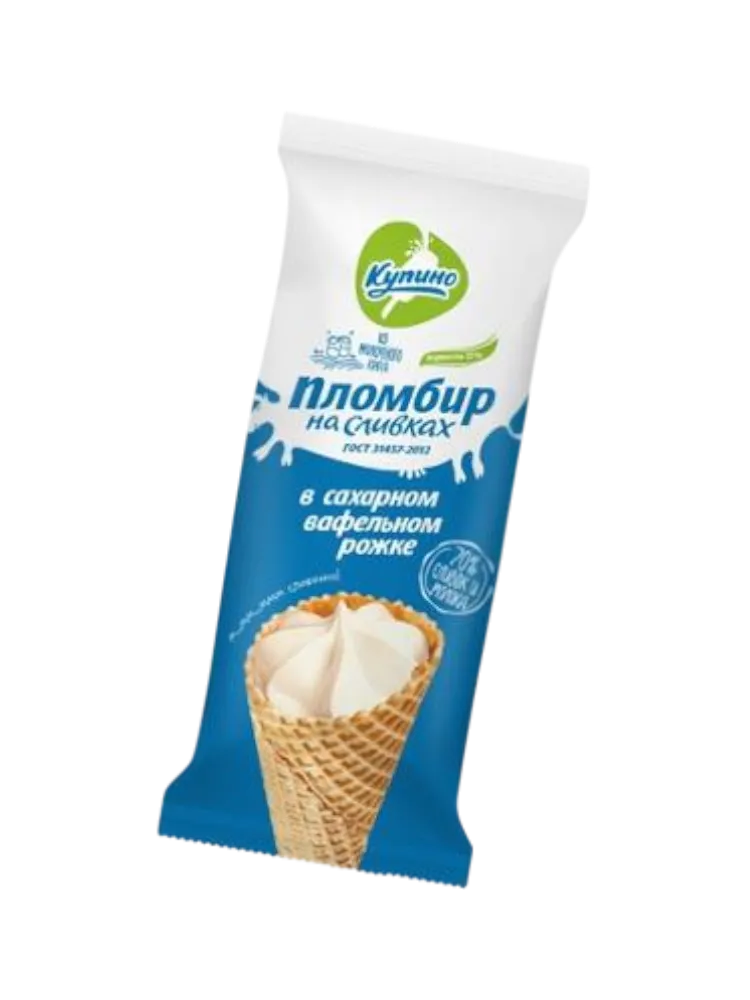 МОРОЖ КУПИНО 90ГР РОЖОК ПЛОМБИР НА СЛИВКАХ