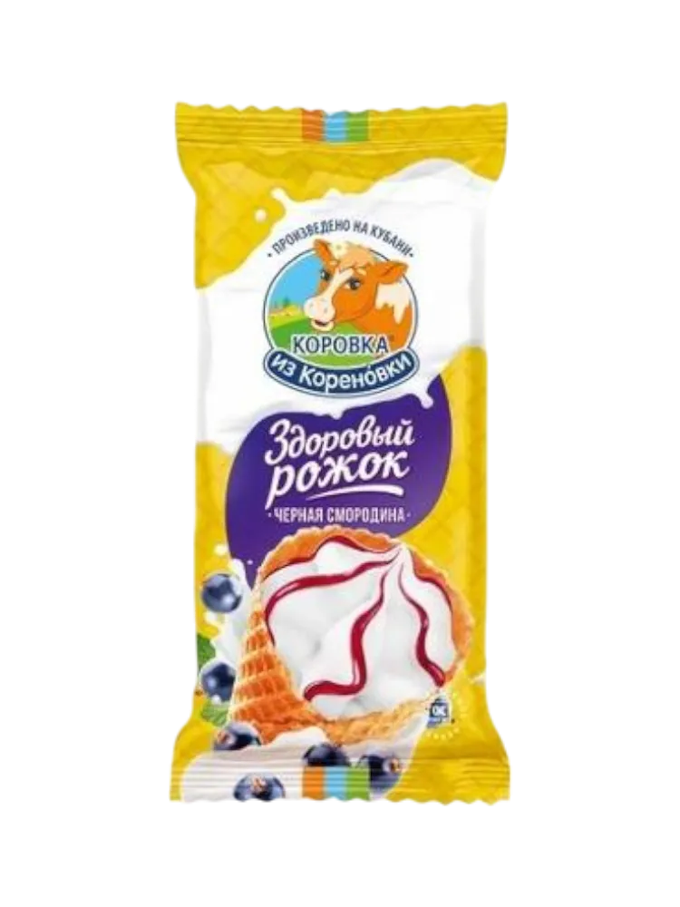 МОРОЖ КОРОВКА ИЗ КОРЕНОВКИ 120Г РОЖОК С ЧЁРНОЙ СМОРОД 