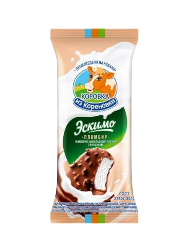 МОРОЖ КОРОВКА ИЗ КОРЕНОВКИ 70Г ЭСКИМО ПЛОМБИР В МОЛОЧ/ШОК.ГЛ С ФУНДУК