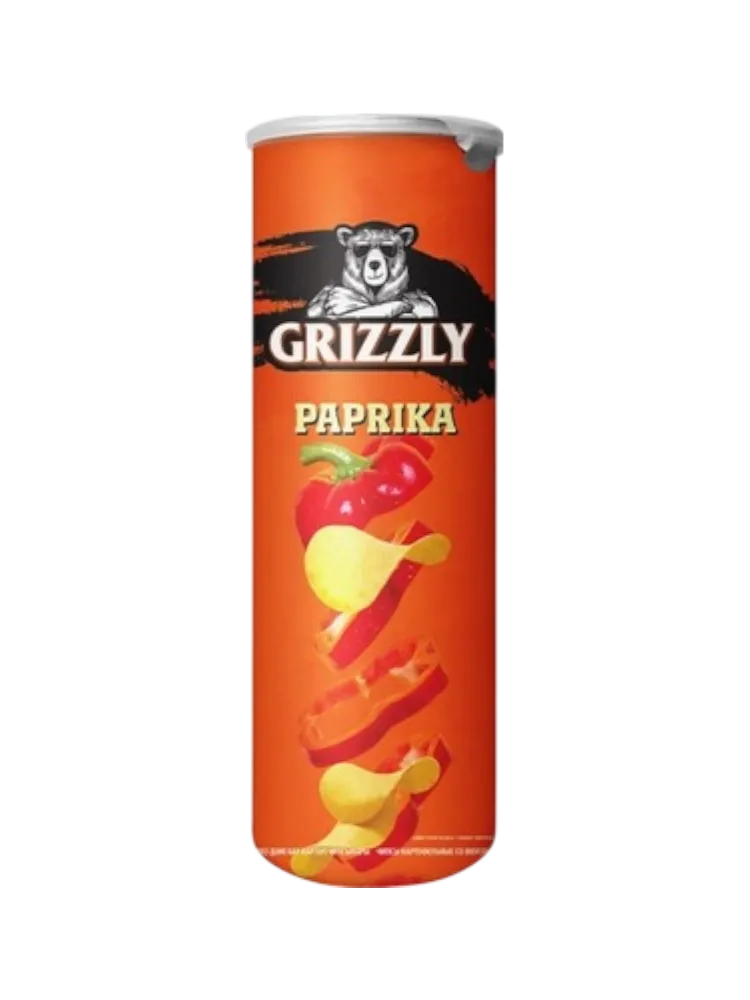 ЧИПСЫ НАТУРАЛЬНЫЕ GRIZZLY ПАПРИКА В ТУБЕ 130ГР (24)