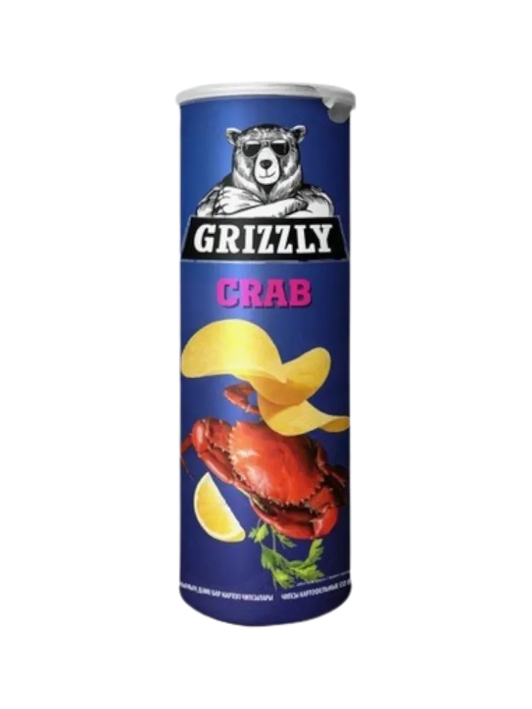 ЧИПСЫ GRIZZLY 130Г СО ВКУСОМ КРАБА В ТУБУСЕ(24)