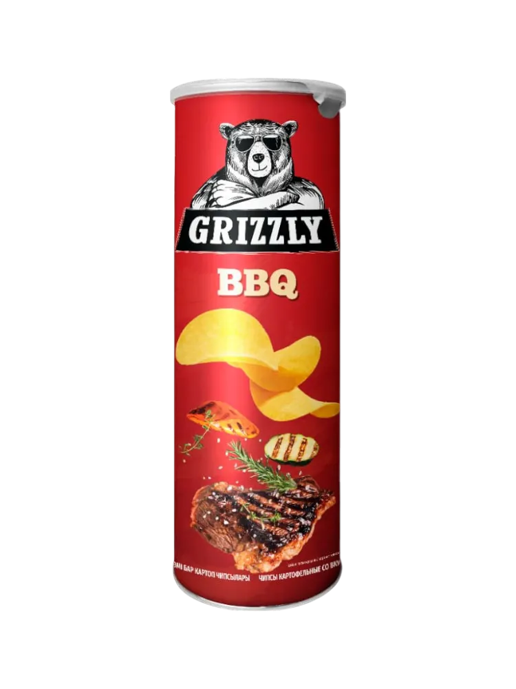 ЧИПСЫ GRIZZLY 130Г СО ВКУСОМ BBQ В ТУБУСЕ(24)