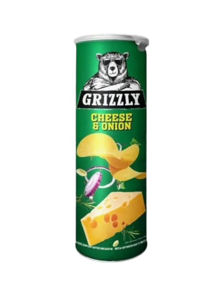 ЧИПСЫ GRIZZLY 130Г СО ВКУСОМ СЫРА И ЛУКА В ТУБУСЕ(24)