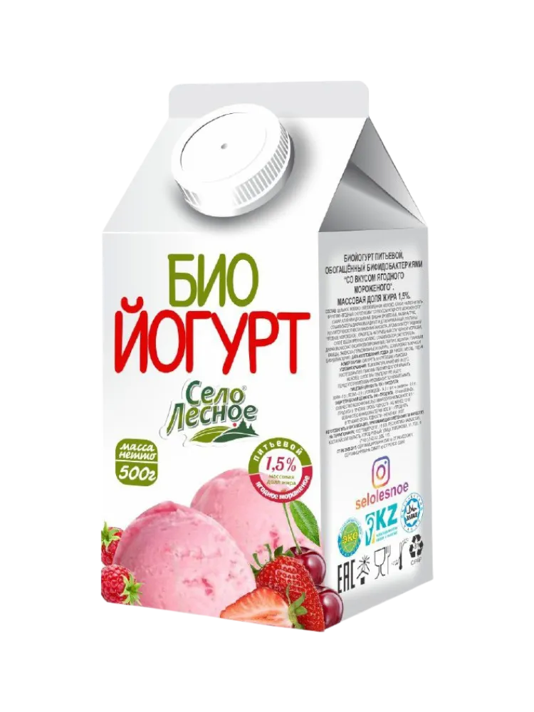 БИОЙОГУРТ СЕЛО ЛЕСНОЕ 900Г ЯГОДНОЕ МОРОЖЕНОЕ 1,5%