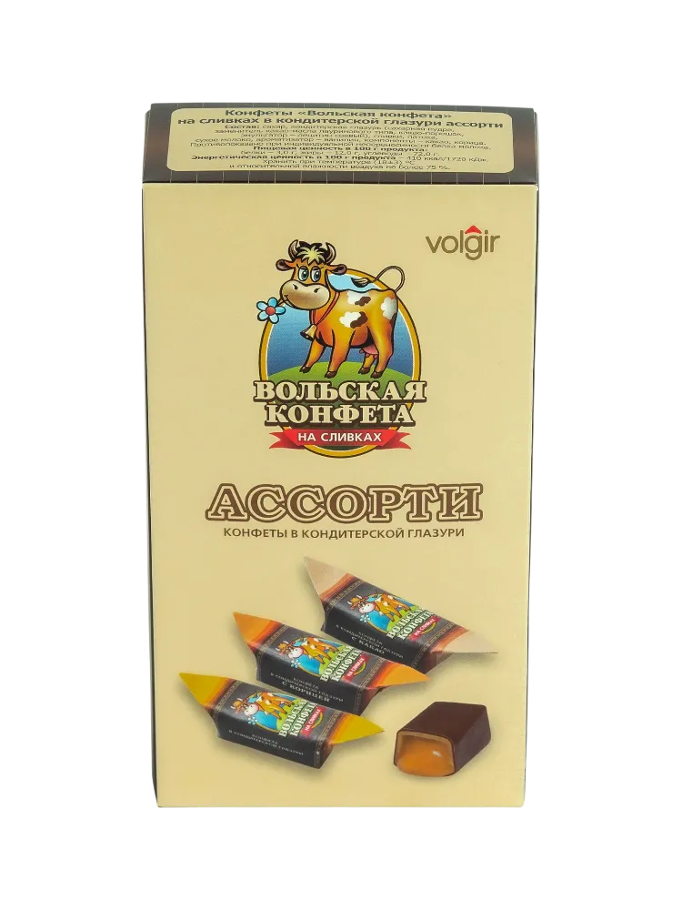 КОНФЕТЫ 250Г ВОЛЬСКИЙ НА СЛИВКАХ В КОНД ГЛАЗУРИ АССОРТИ(16)