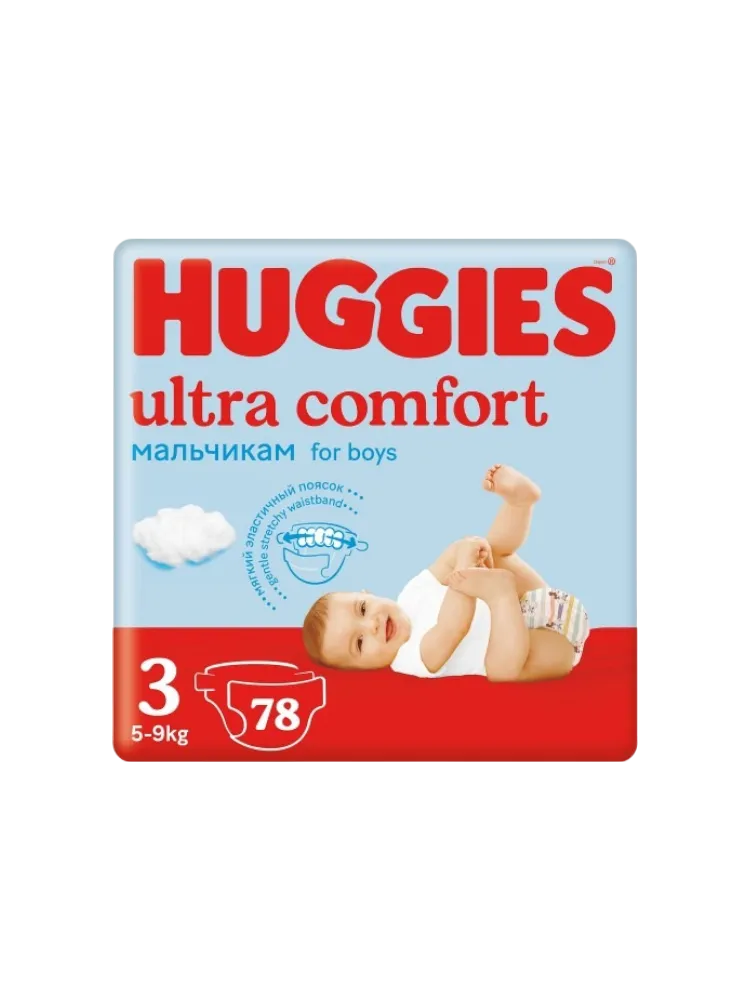 ПОДГУЗНИК HUGGIES UC CONV 3 5-9КГ 78ШТ MEGA BOY(4)