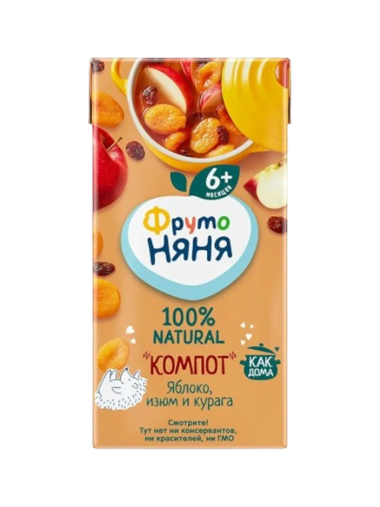 Фруто-няня напиток Яблочный с изюмом и курагой (компот) 200мл