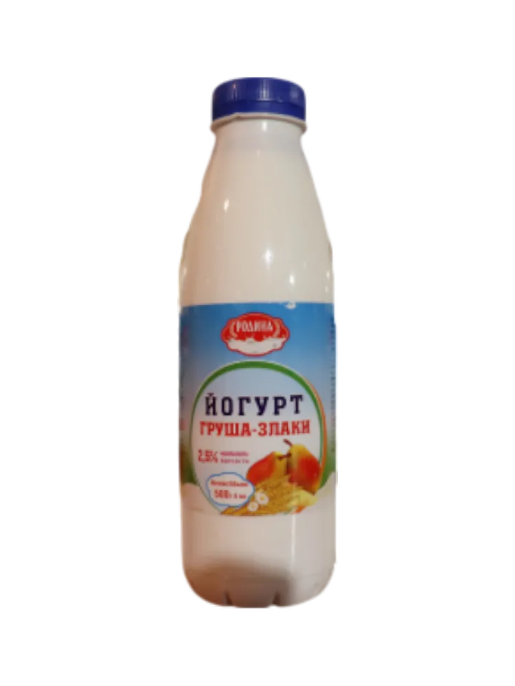 ЙОГУРТ РОДИНА ПИТЕВОЙ ГРУША-ЗЛАКИ 2,5% 500МЛ(8)
