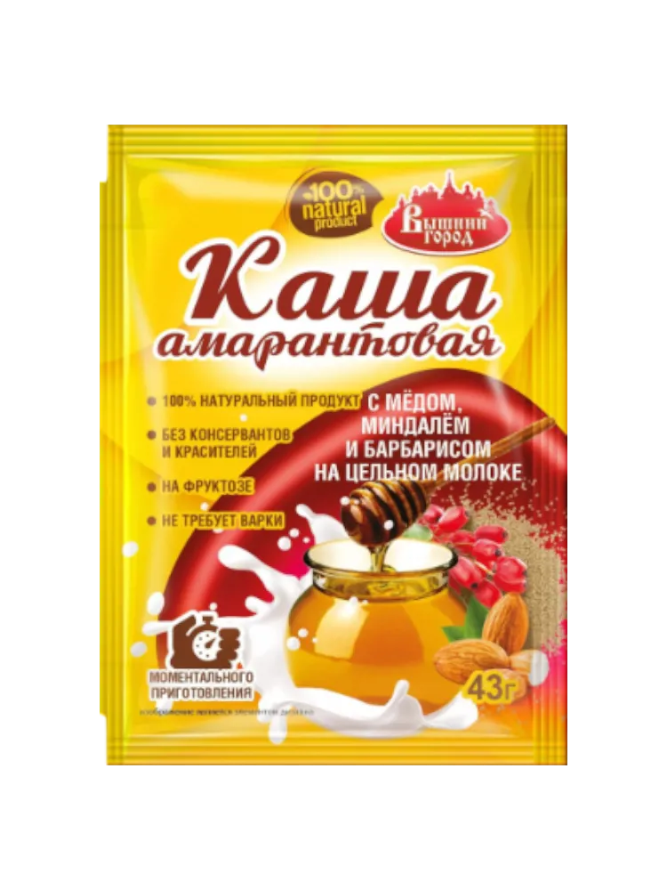 КАША ВЫШНИЙ ГОРОД АМАРАНТОВАЯ МЁД/МИНДАЛЬ/БАРБАРИС НА ЦЕЛ МОЛ 43Г(25) 
