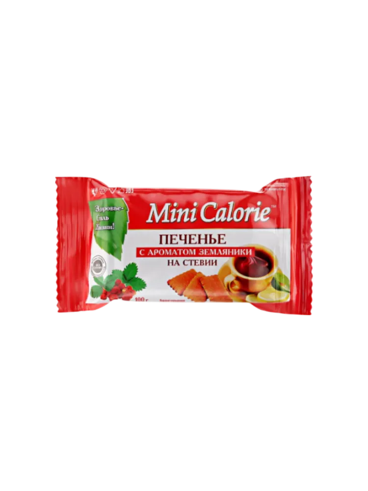 ПЕЧЕНЬЕ ЗАТЯЖНОЕ MINI CALORIE НА СТЕВИИ 100Г С АРОМАТОМ ЗЕМЛЯНИКИ (10)