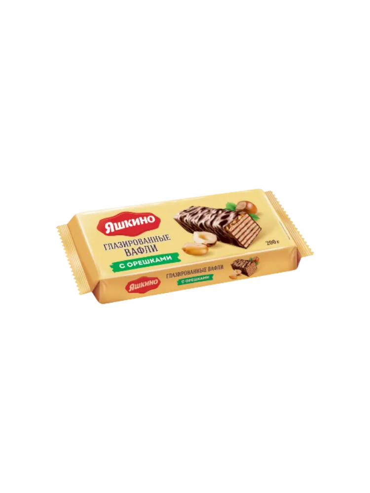 ВАФЛИ ЯШКИНО С ОРЕШКАМИ ГЛАЗИРОВАННЫЕ 200Г(27)