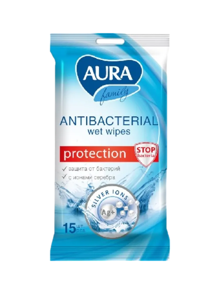 САЛФЕТКИ AURA 15ШТ АНТИБАКТЕРИАЛЬНЫЕ