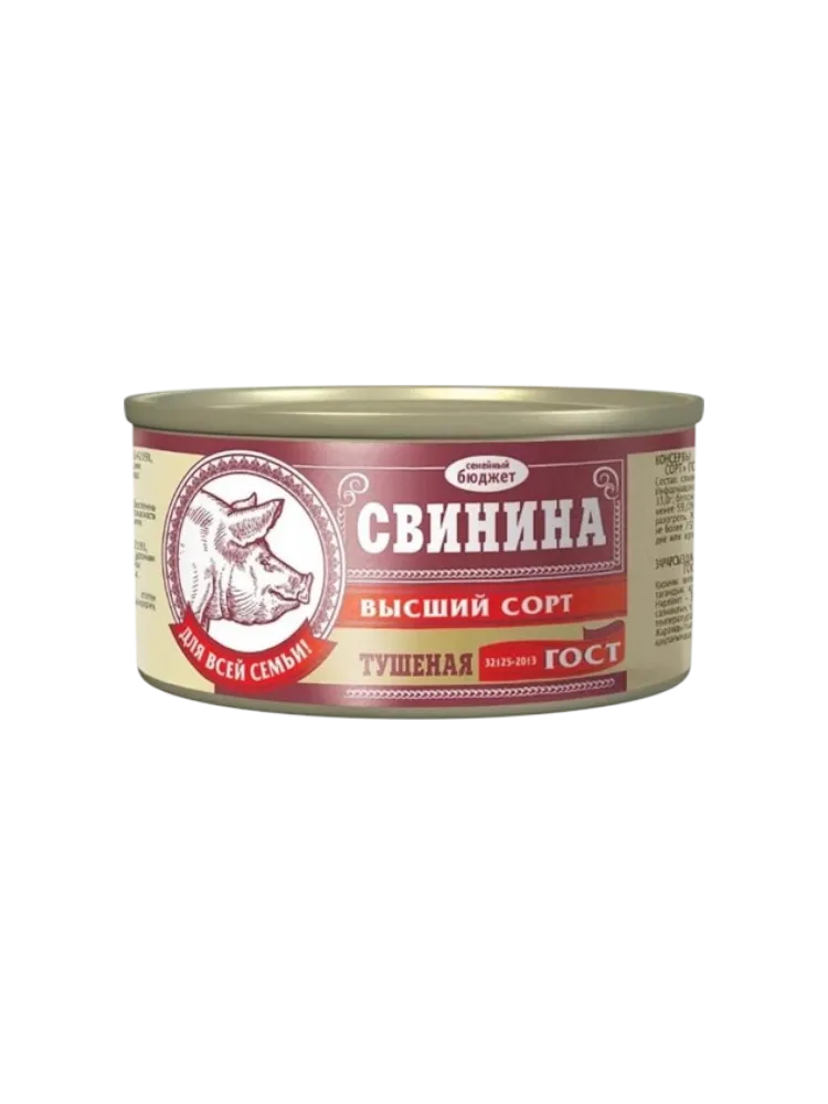 КОНСЕРВЫ СВИНИНА ТУШЕНАЯ 325Г СЕМЕЙНЫЙ БЮДЖЕТ ГОСТ В/С Ж/Б(24)
