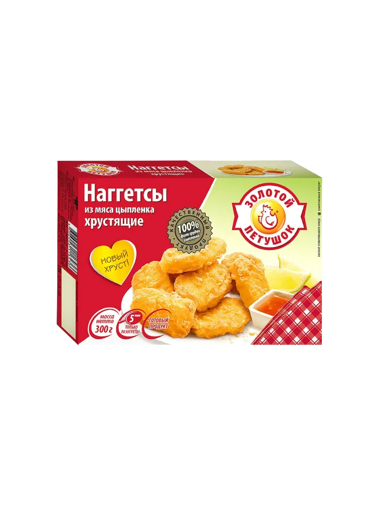НАГГЕТСЫ ЗОЛОТОЙ ПЕТУШОК 300Г МЯСО ЦЫПЛЕНКА ХРУСТ(12)