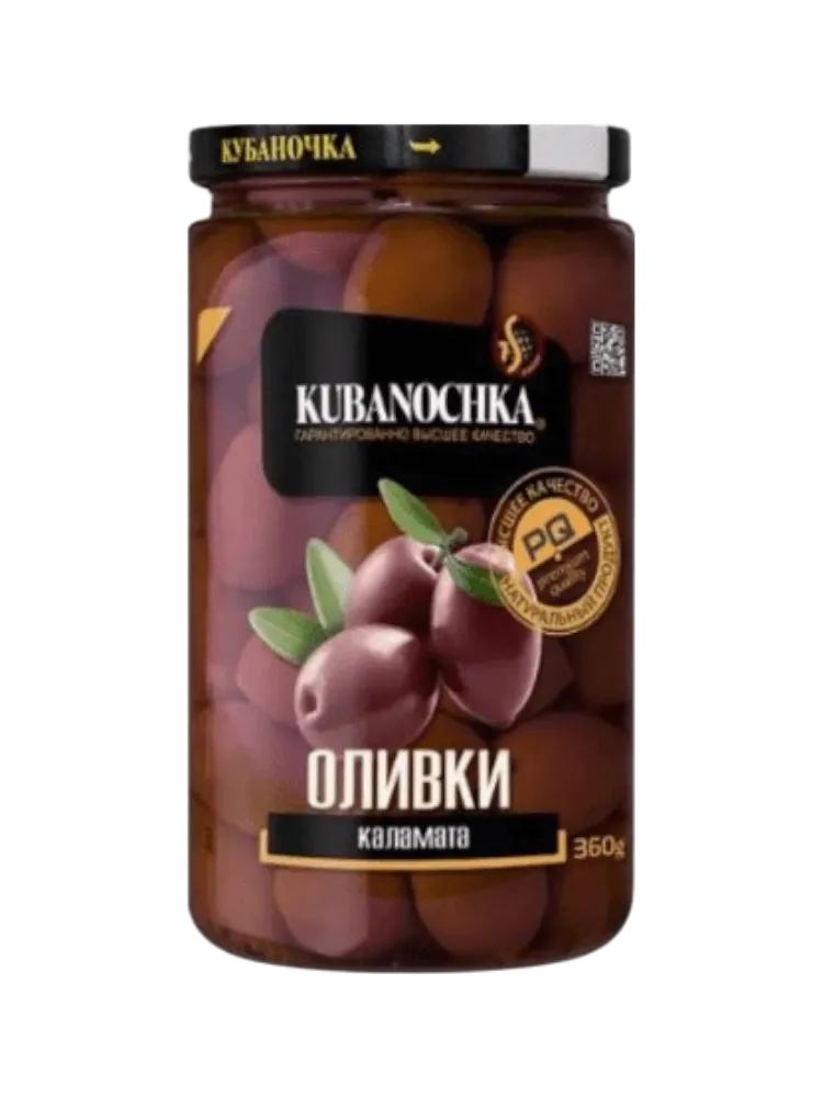 ОЛИВКИ КУБАНОЧКА 360Г КАЛАМАТА КРУПНЫЕ С/К СТ/Б(12)