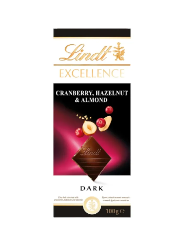 ШОКОЛАД LINDT EXCELLENCE 100Г ТЕМН КЛЮКВА/ФУНДУК/МИНДАЛЬ(20)