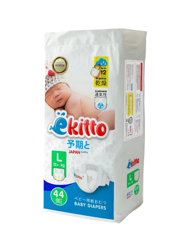 Подгузники EKITTO PREMIUM на липучках  L 12+кг -44шт