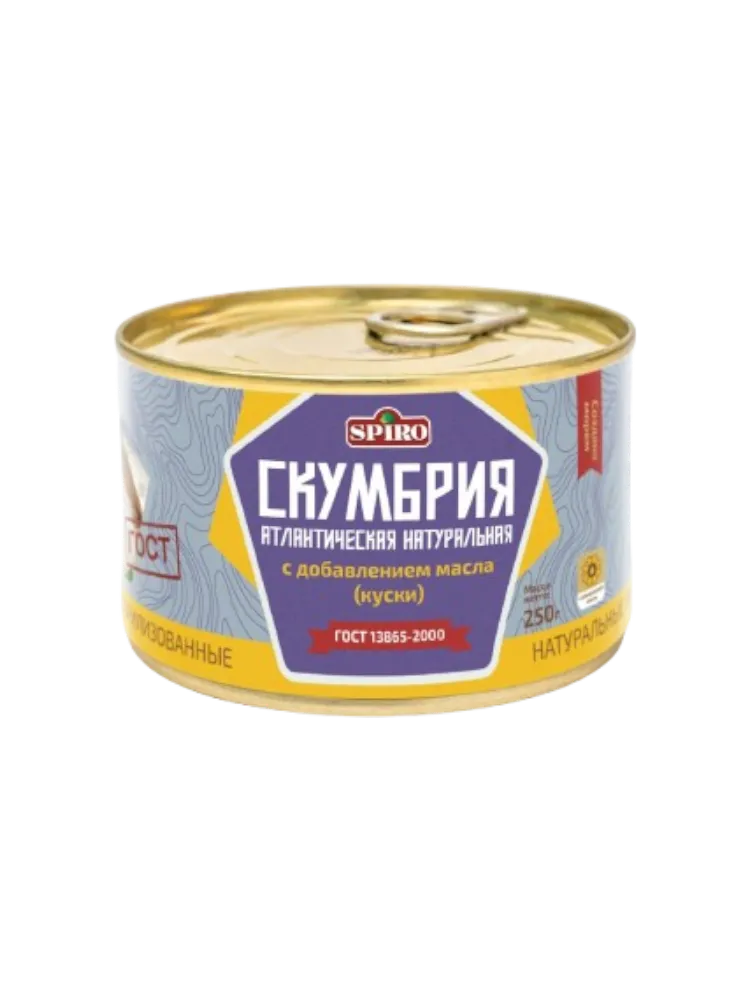 КОНСЕРВЫ SPIRO 250Г СКУМБРИЯ ДАЛЬНЕВОСТ НАТУР С МАСЛОМ(48)