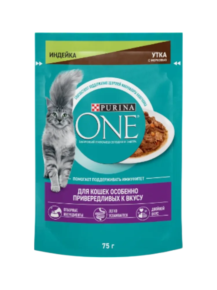 КОРМ Д/КОШЕК PURINA ONE 75Г ИНДЕЙКА/УТКА/МОРКОВЬ(26)