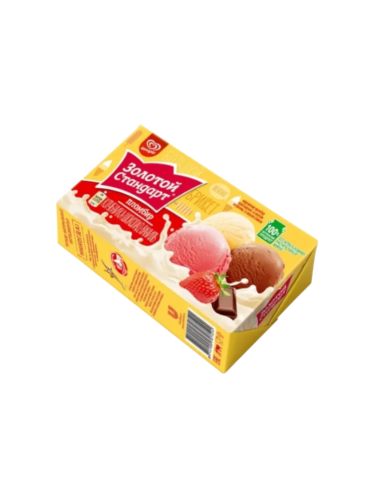МОРОЖ ЗОЛ СТАНД 180Г КЛУБНИКА/ШОКОЛАД/ВАНИЛЬ БРИКЕТ(18)