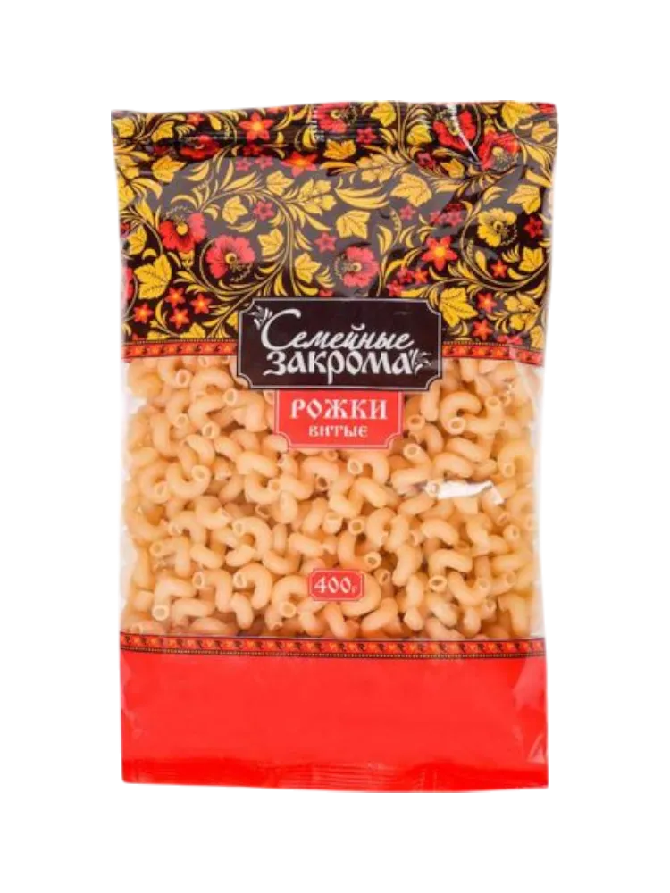МАКАРОНЫ СЕМЕЙНЫЕ ЗАКРОМА РОЖКИ ВИТЫЕ 400Г(20)