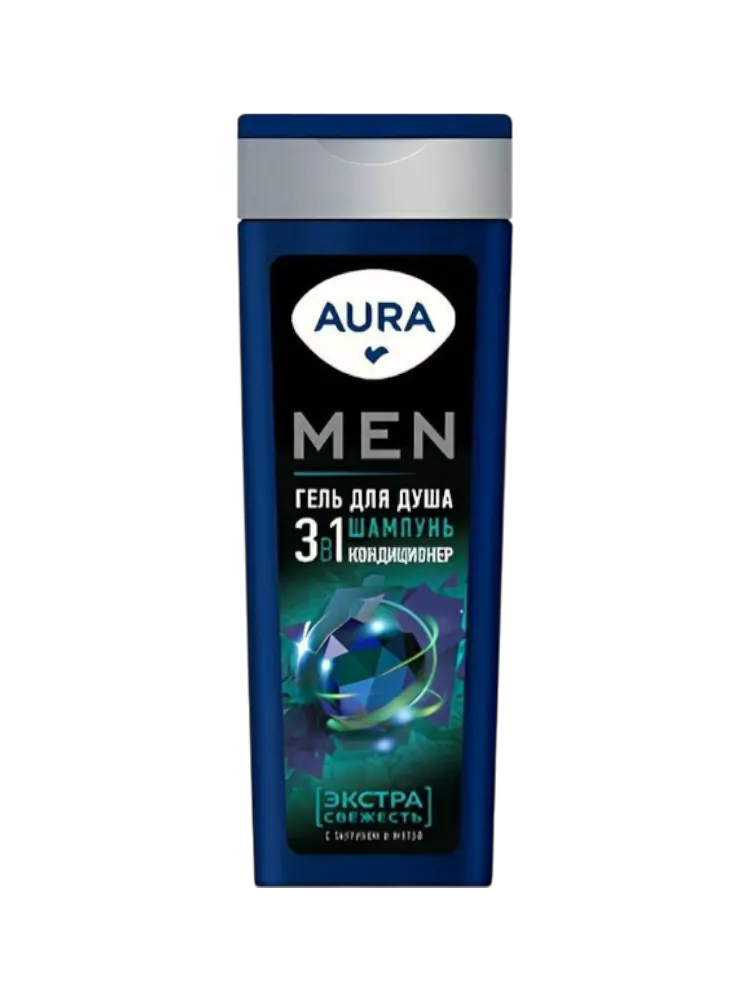 ГЕЛЬ Д/ДУША AURA MEN 3В1 ЭКСТРА СВЕЖЕСТЬ ФЛАКОН/ФЛИПТОП 380МЛ (8)