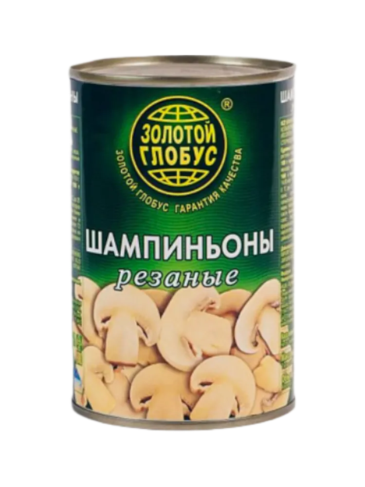 ГРИБЫ ЗОЛОТО ГЛОБУСА 425Г ШАМПИНЬОНЫ РЕЗАН Ж/Б