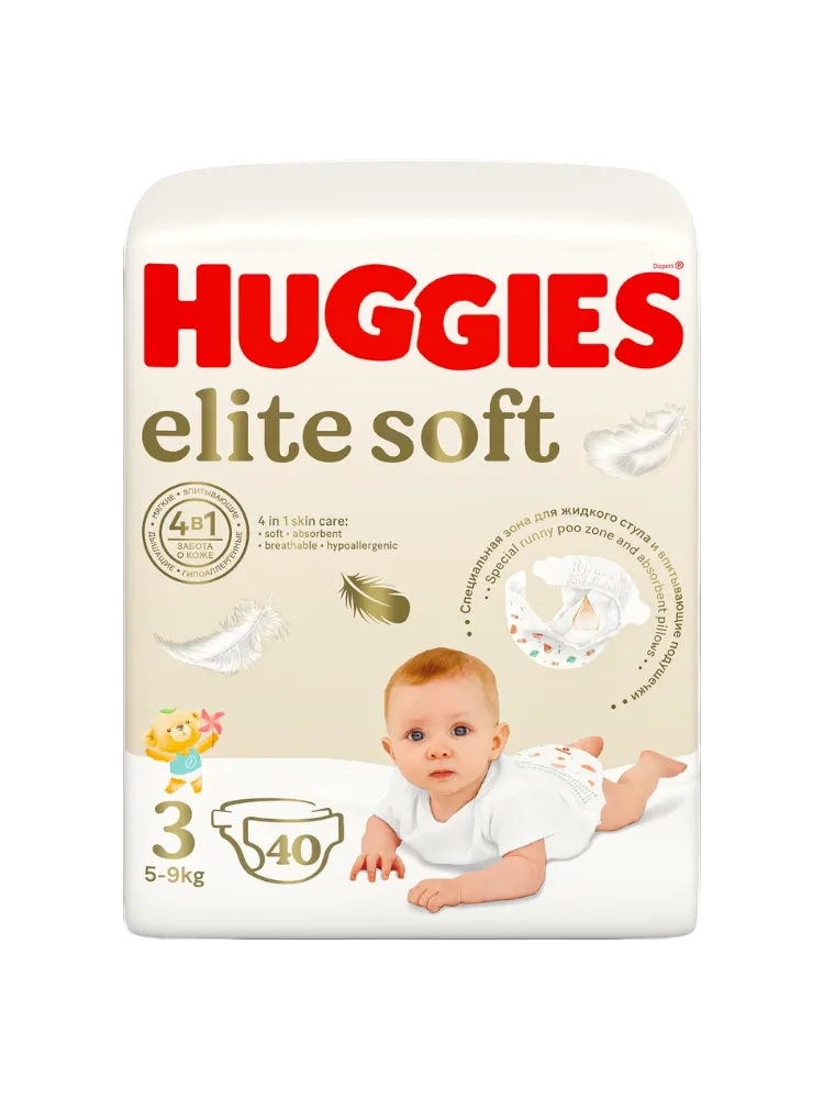 ПОДГУЗНИК HUGGIES ELITE SOFT 3 JUMBO 40ШТ