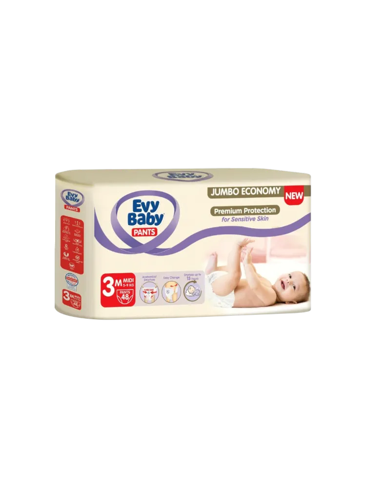 ПОДГУЗНИКИ ТРУСИКИ EVY BABY PANTS MIDI 3 5-9КГ JUMBO 48ШТ(4)