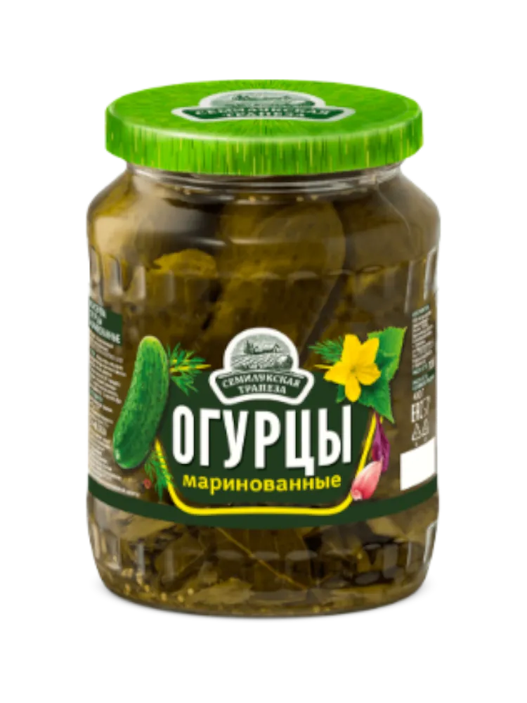 ОГУРЦЫ СЕМИЛУКСКАЯ ТРАПЕЗА МАРИНОВАНЫЕ 680Г СТ/Б