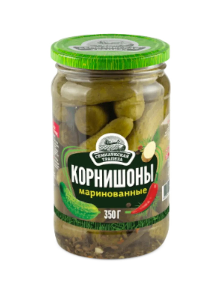 КОРНИШОНЫ СЕМИЛУКСКАЯ ТРАПЕЗА МАРИНОВАНЫЕ 520Г СТ/Б