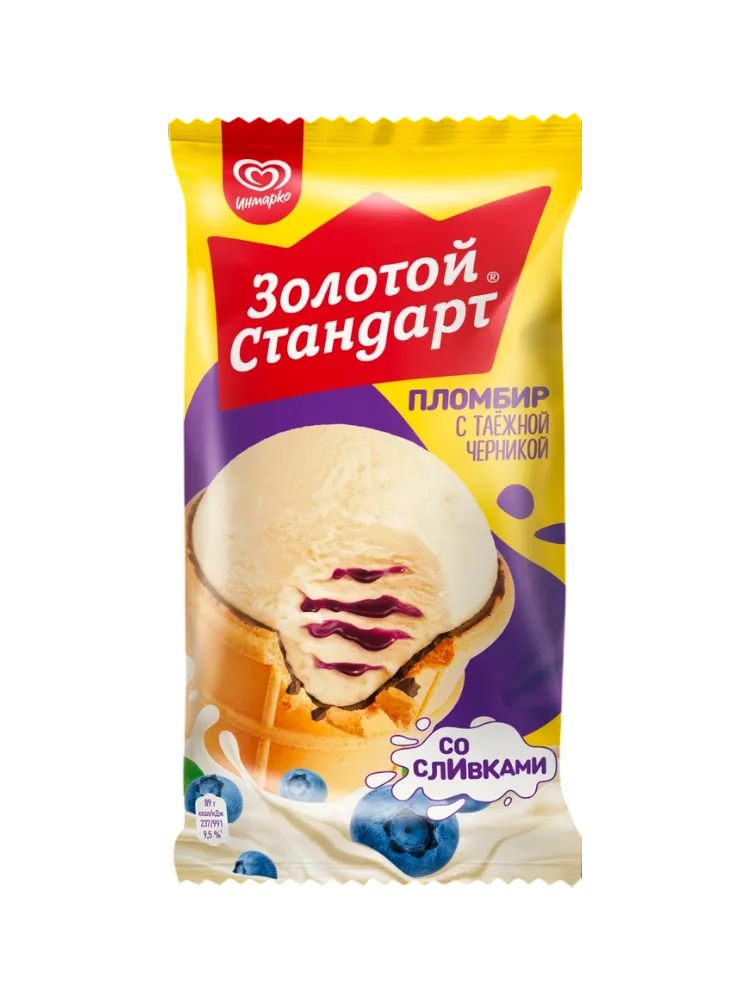 МОРОЖЕНОЕ ЗОЛОТОЙ СТАНДАРТ ПЛОМБИР С ЧЕРНИКОЙ 80Г