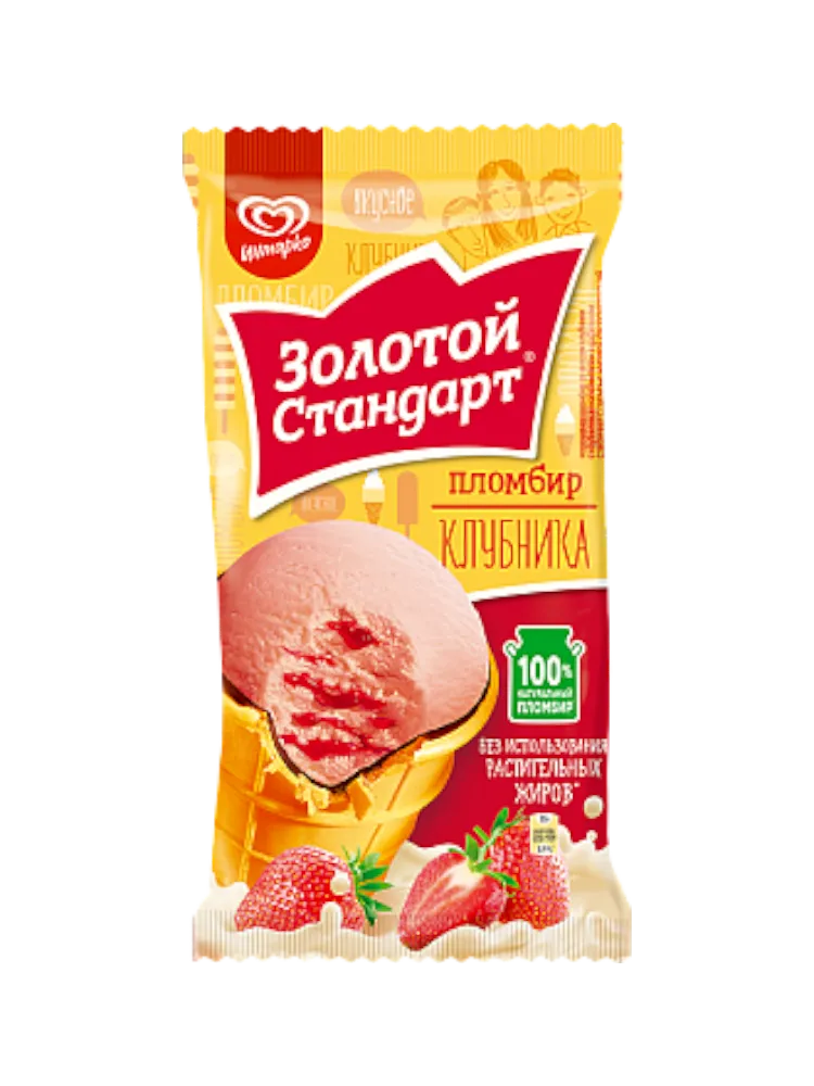 МОРОЖЕНОЕ ЗОЛОТОЙ СТАНДАРТ ПЛОМБИР КЛУБНИКА 80Г