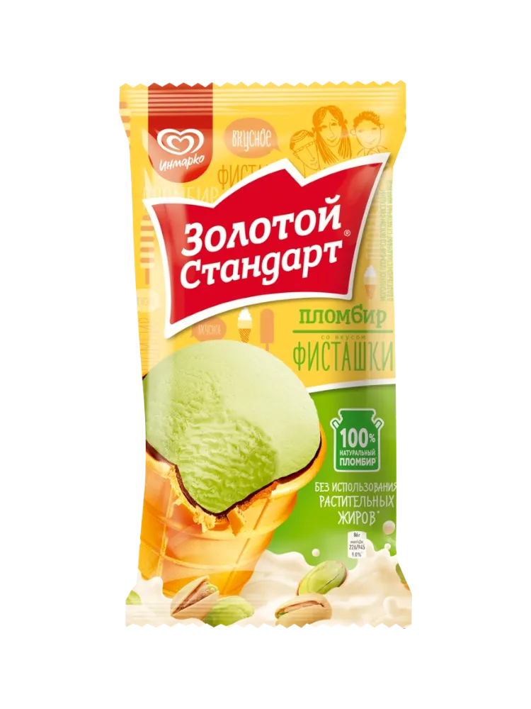 МОРОЖЕНОЕ ЗОЛОТОЙ СТАНДАРТ ПЛОМБИР ФИСТАШКА 80Г