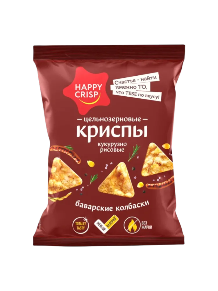 ЦЕЛЬНОЗЕРНОВЫЕ КРИСПЫ HAPPY CRISP БАВАРСКИЕ КОЛБАСКИ 50Г