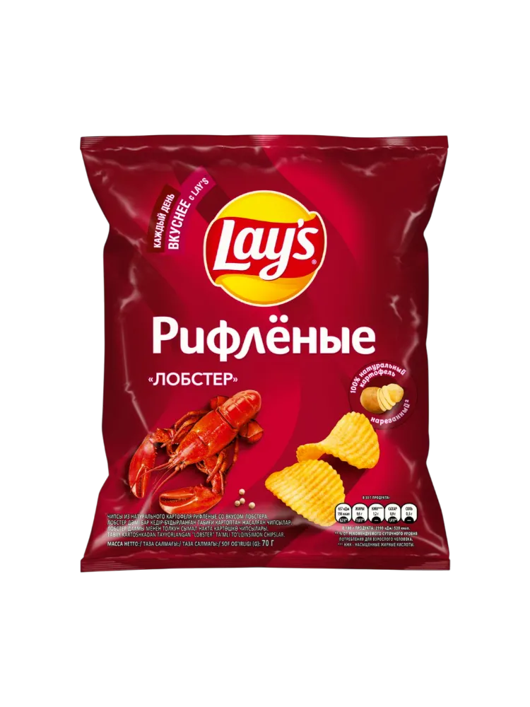 ЧИПСЫ LAYS 70Г РИФЛЕНЫЕ ЛОБСТЕР