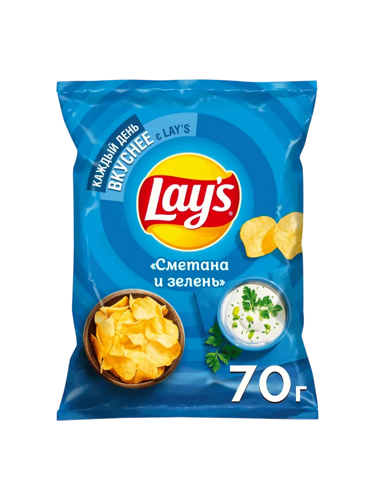 ЧИПСЫ LAYS 70Г СМЕТАНА ЗЕЛЕНЬ